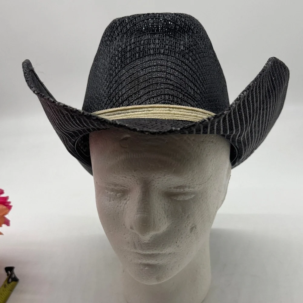 Sombreros Fino Black Cowboy Hat with White Band Size 7 1/8 Made in Mexico HT8796